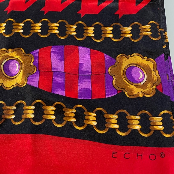 Vintage Talbots Echo Silk Scarf, Red/ Black - Picture 2 of 5